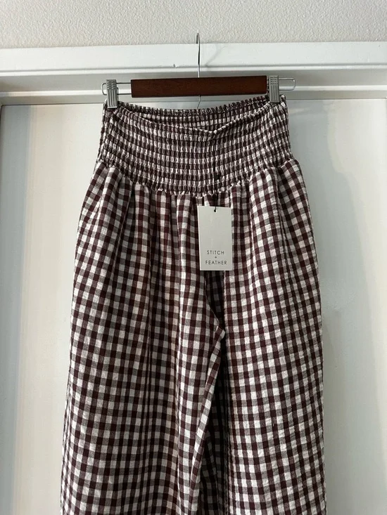 Stitch And Feather Brown Gingham Wide-Leg Pants - Picture 6 of 6